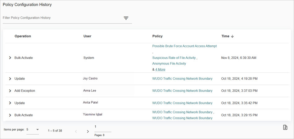 Screenshot of the Network Audit Logs page with the Policies tab selected by default