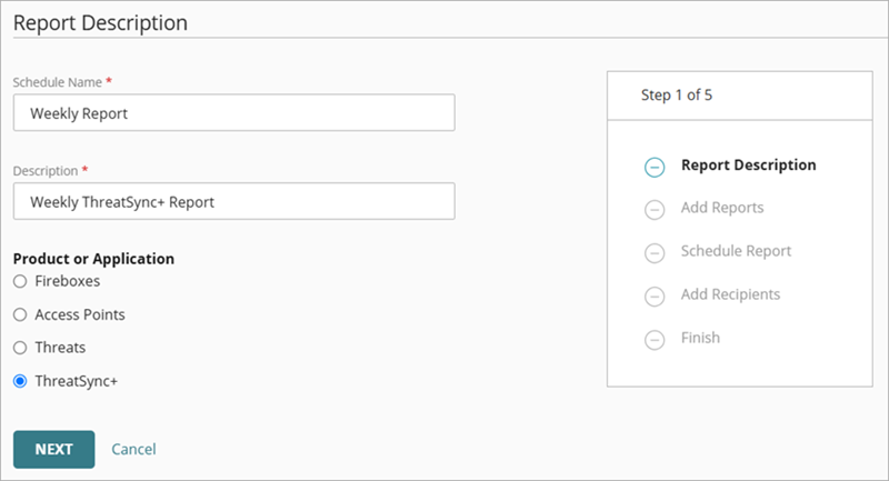Scheduled Report Wizard hinzufügen, Schritt 1 – Berichtsbeschreibung