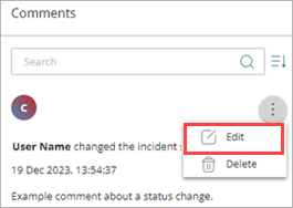 Screenshot of the open Options menu on a comment in the Comments pane
