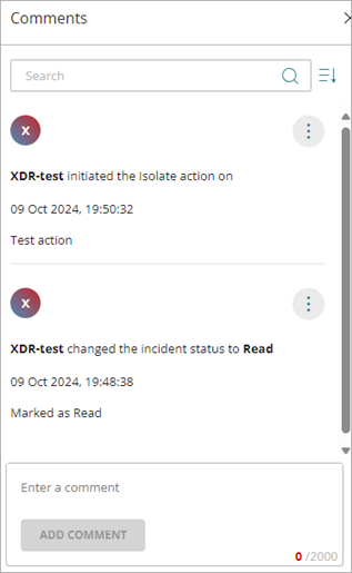 Screenshot of an example Comments pane