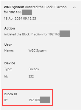 Screenshot of Audit Log Details with the action name highlighted. 