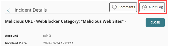 Screenshot of the Incident Details page with Audit Log button highlighted.