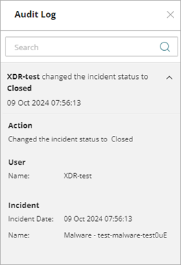 Screenshot of Audit Log Details in the Audit Log pane of the Incident Details page in ThreatSync.