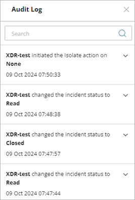 Screenshot of the Audit Log pane on the Incident Details page.