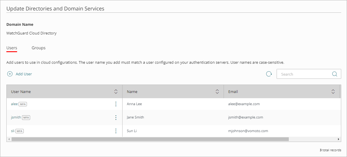 Screen shot that shows a user on the Users page.