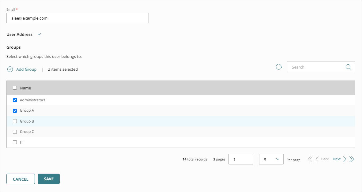 Screen shot of the Edit User page.