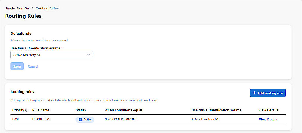 Screenshot of Routing Rules configuration in Duo
