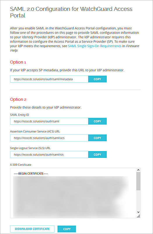 Screenshot of Firebox, configuration page