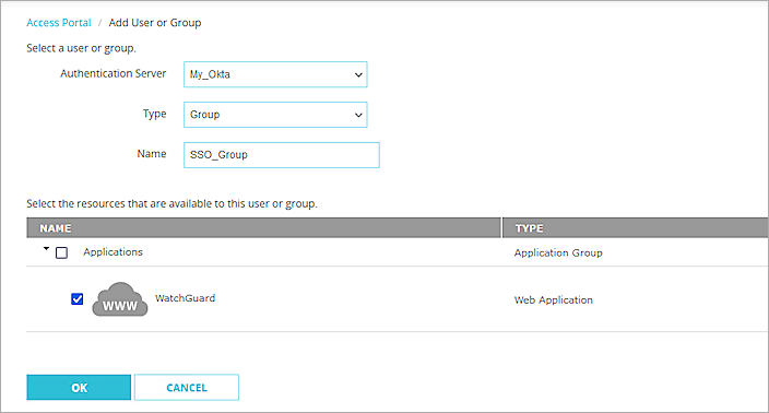 Screenshot of Firebox, bound the resource to group