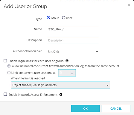Screenshot of Firebox, add groups