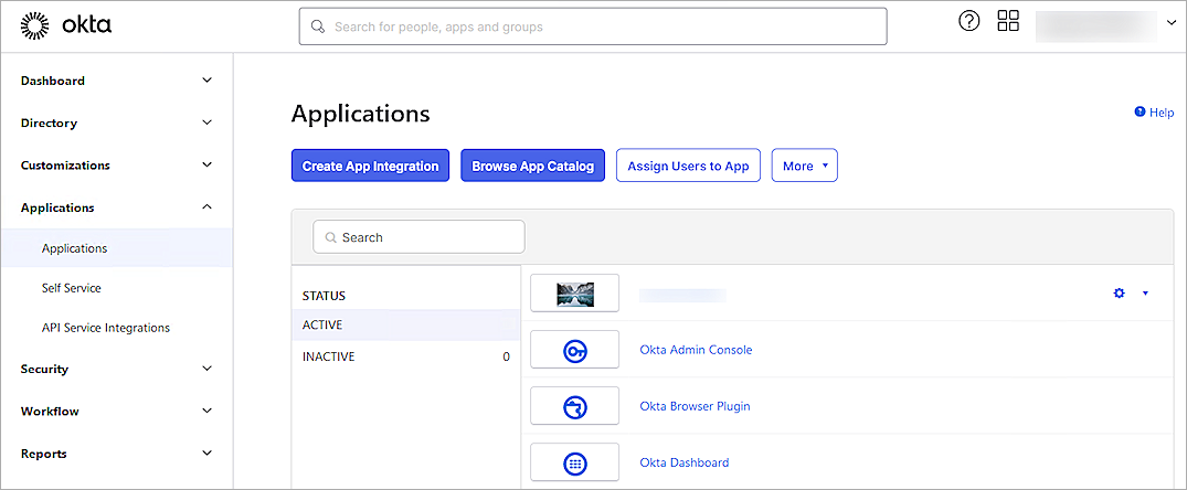 Screenshot of Okta, creating Okta applications