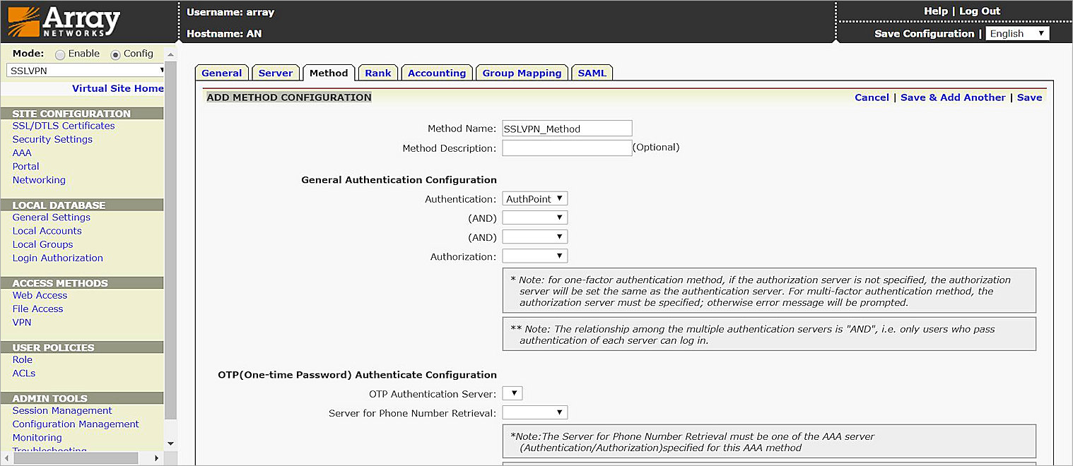 Array Networks SSL VPN Integration with AuthPoint