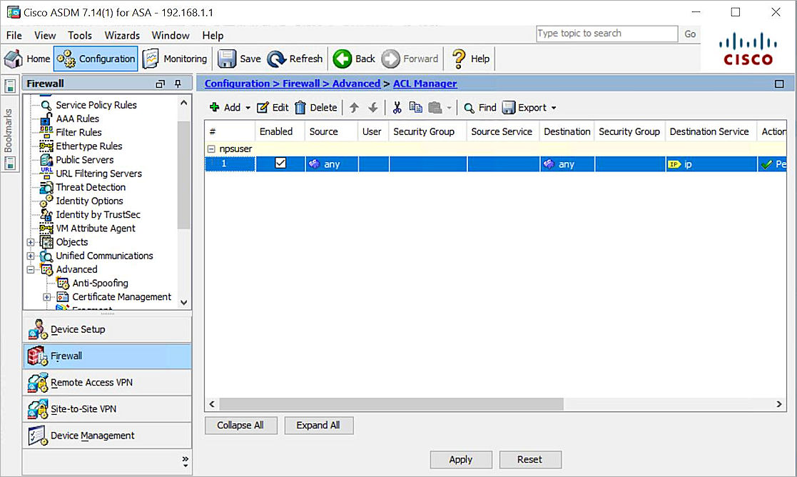 Screenshot that shows the Configure add ACL