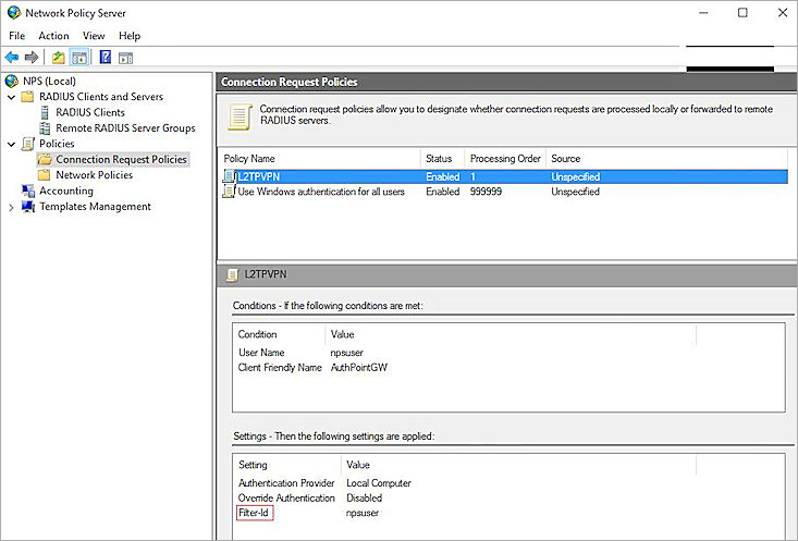 Screenshot that shows the Configure NPS server