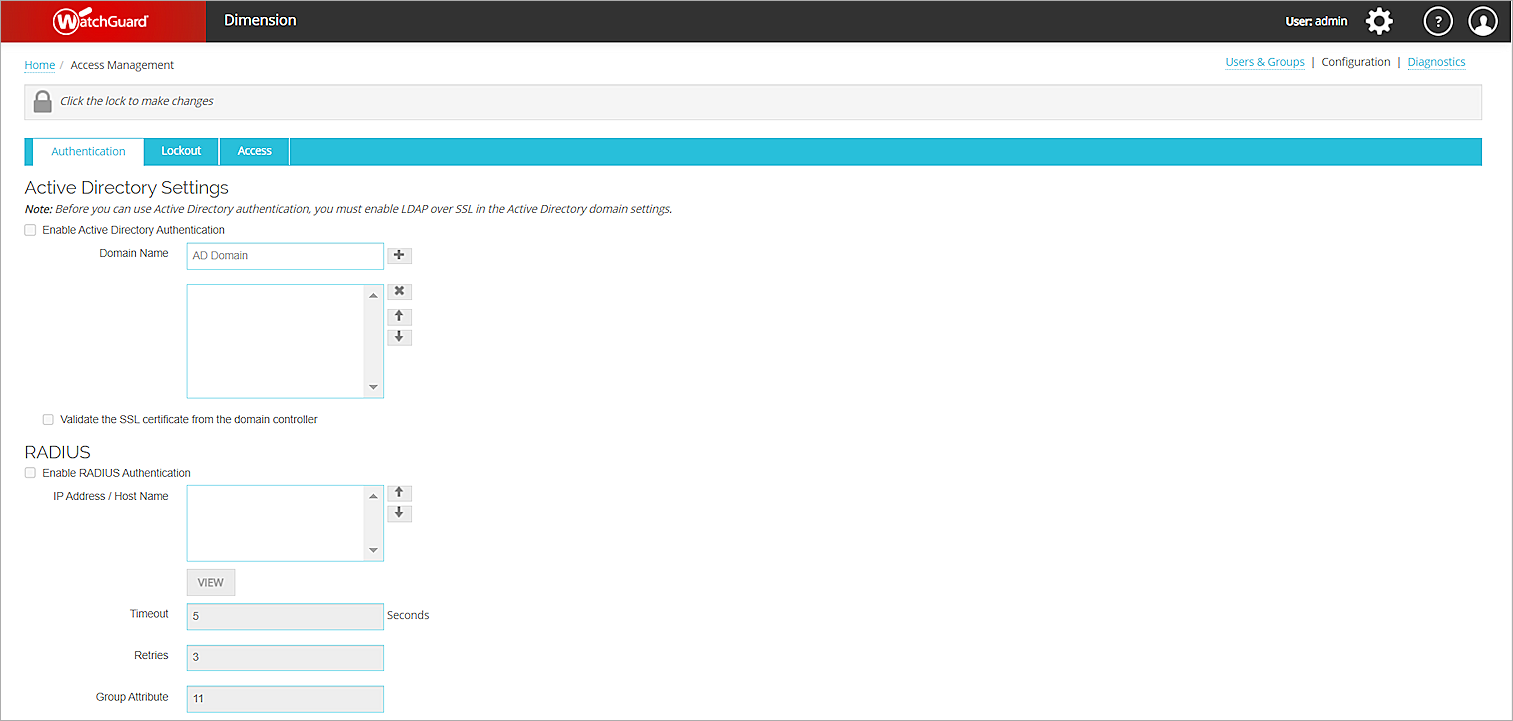 Screen shot of Access management Configuration