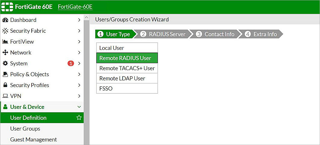 Screenshot that shows the User Type selection