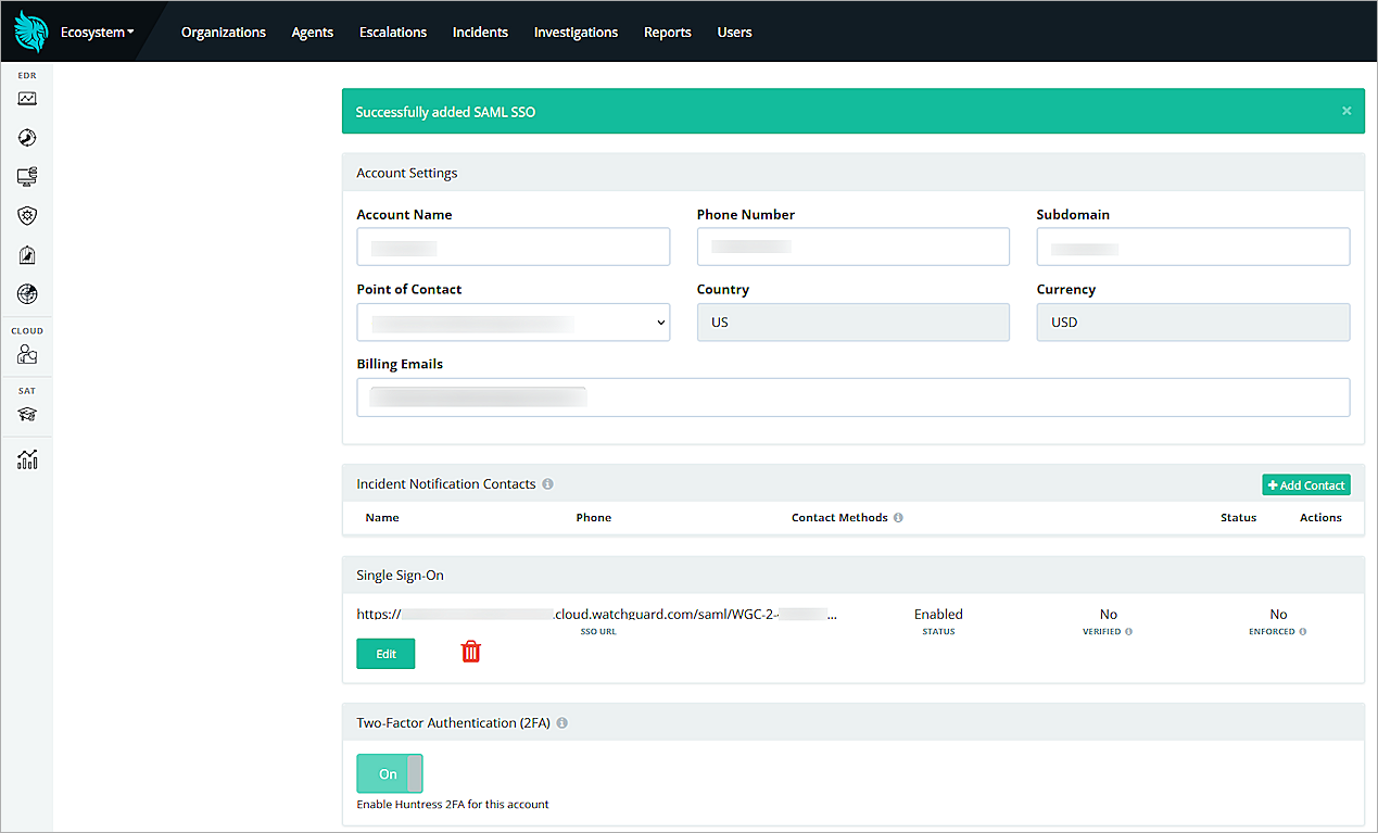 Screenshot of enable SSO