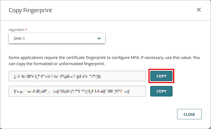 Screenshot of Copy Fingerprint dialog box