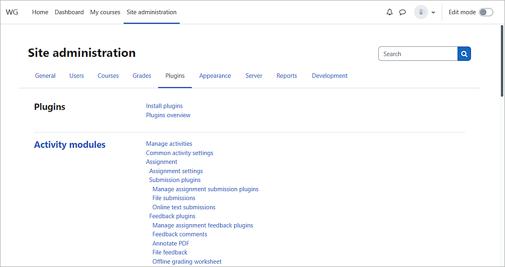 Screenshot of Moodle, picture1