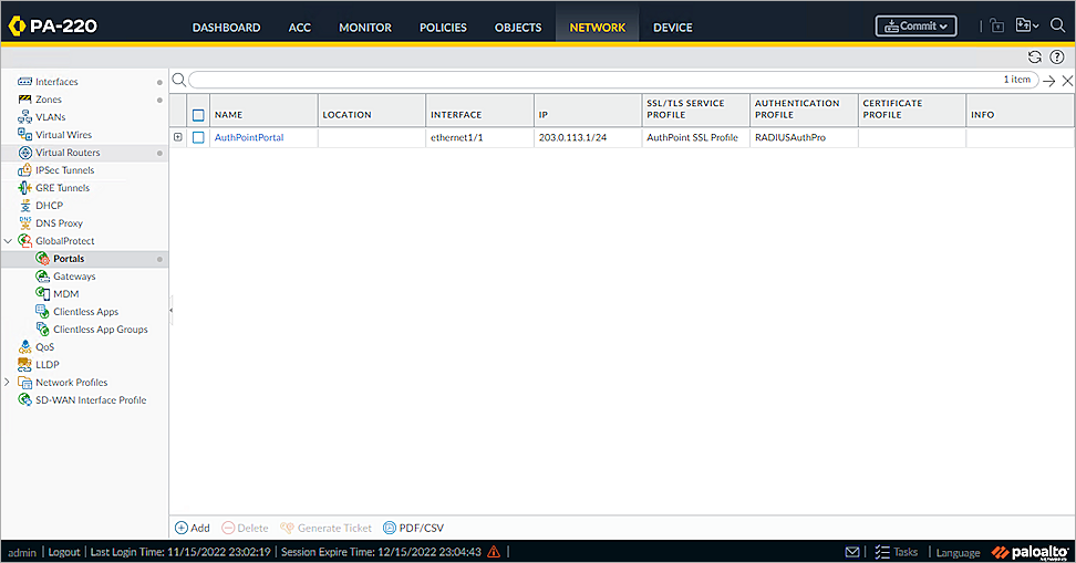 Screen shot of the GlobalProtect Portal