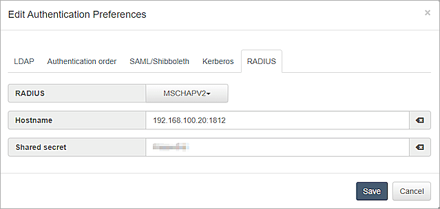 Screenshot of the RADIUS settings.