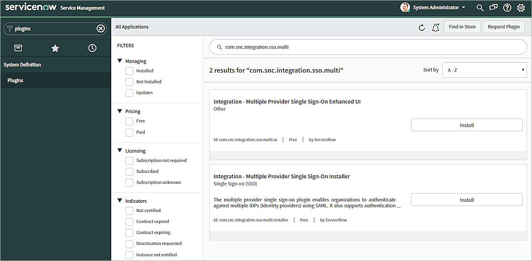 Screen shot of servicenow, picture 1