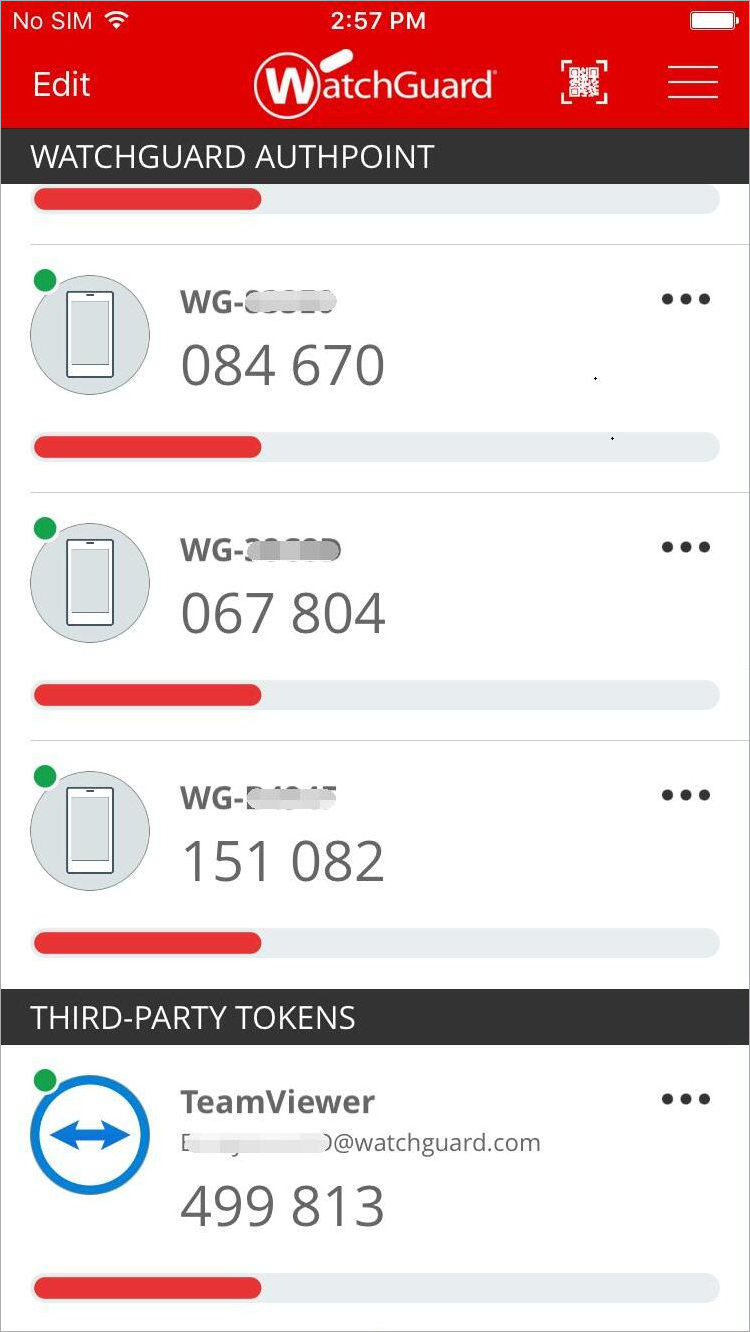 Screen shot of TeamViewer token in the AuthPoint mobile app.