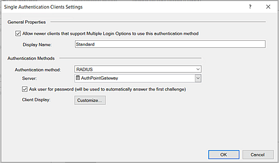 The screenshot of CheckPoint authentication client setting