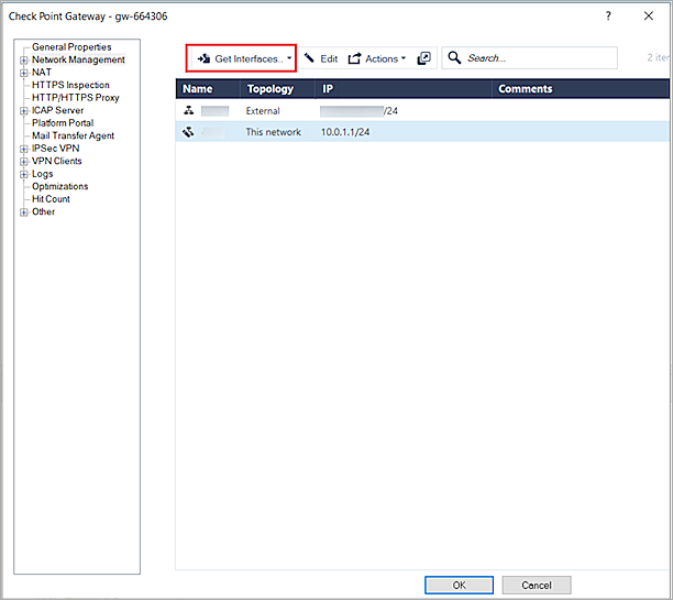 The screenshot of CheckPoint get interfaces with topology