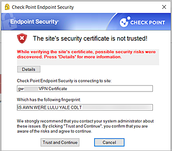 The screenshot of VPN Client warming