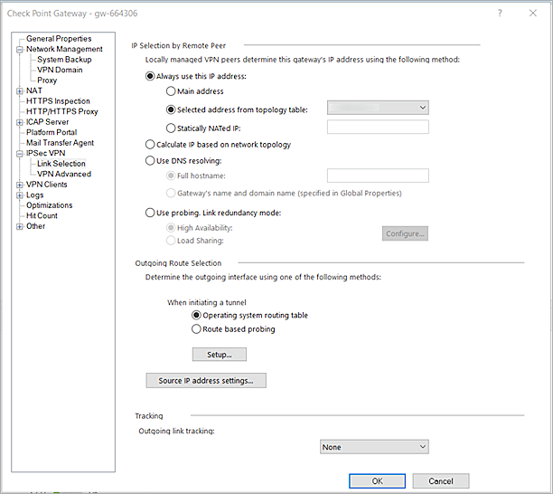 The screenshot of CheckPoint link selection