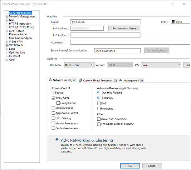 The screenshot of CheckPoint enable IPsec VPN feature