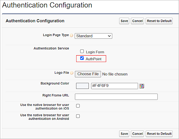 select AuthPoint in Authentication configuration page