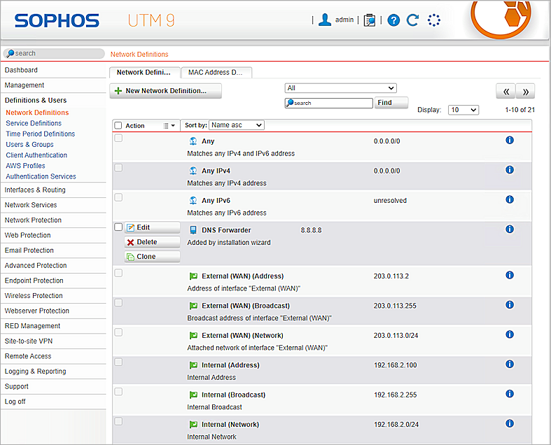 Screenshot of Sophos UTM, picture1