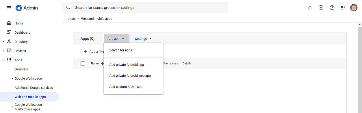 Screenshot of Google Workspace, GCI-Add-custom-SAML-up