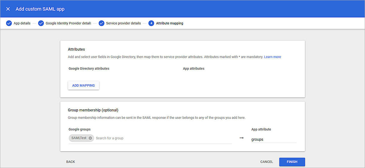 Screenshot of Google Workspace, GCI attribute mapping
