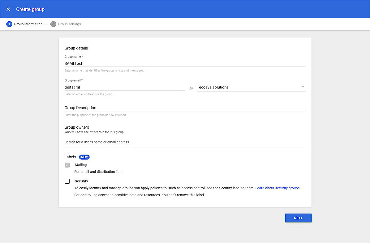 Screenshot of Google Workspace, GCI-Group-information