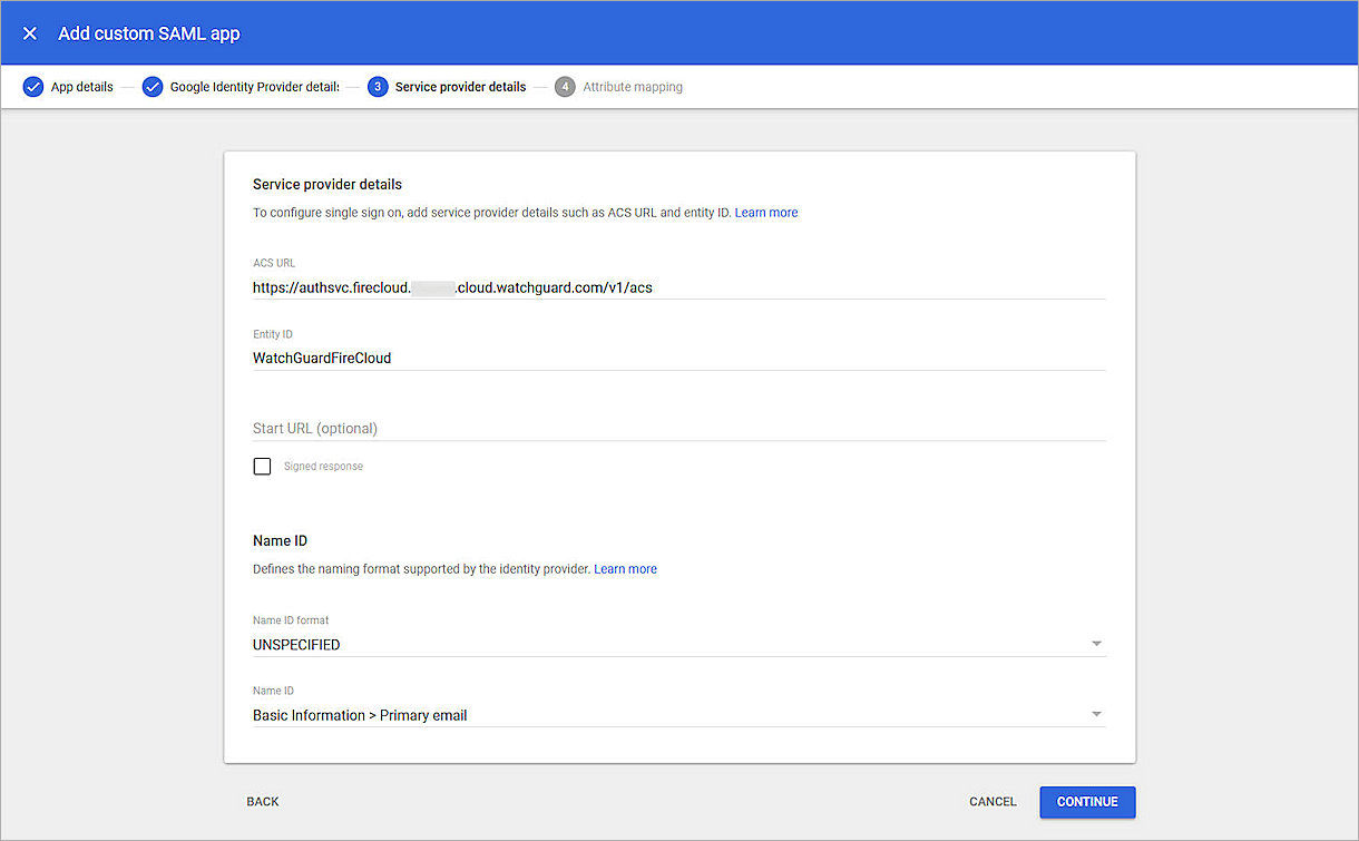Screenshot of Google Workspcace. GCI-service-provider-details