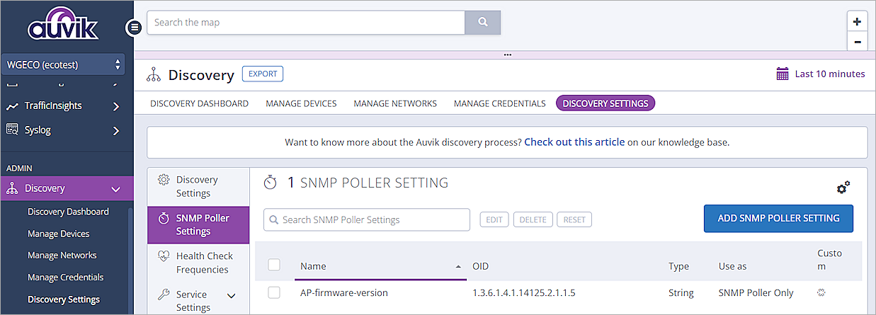 Screenshot of the SNMP Poller Setting page in Auvik