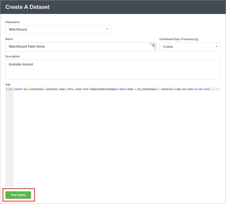Screenshot of Create a Dataset page in BrightGauge