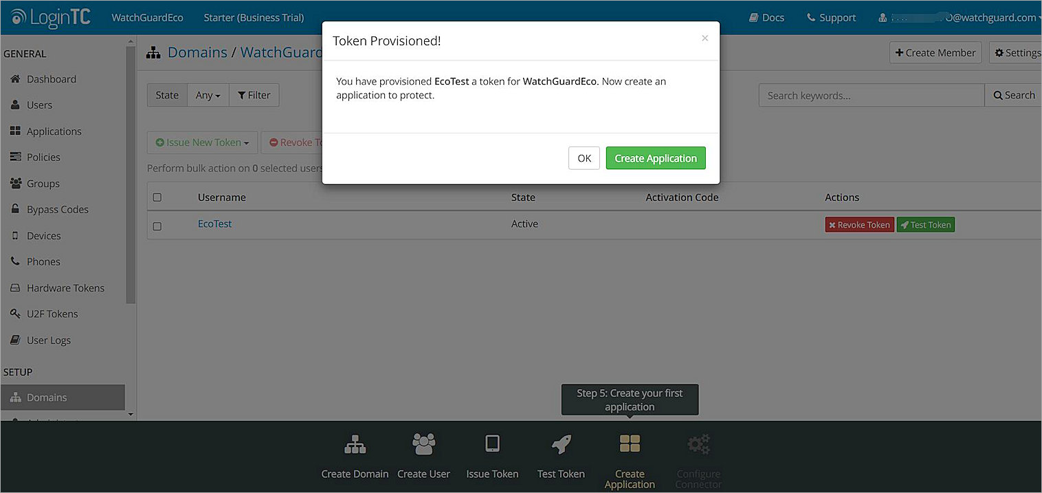 Screenshot of the Token Provisioned dialog box