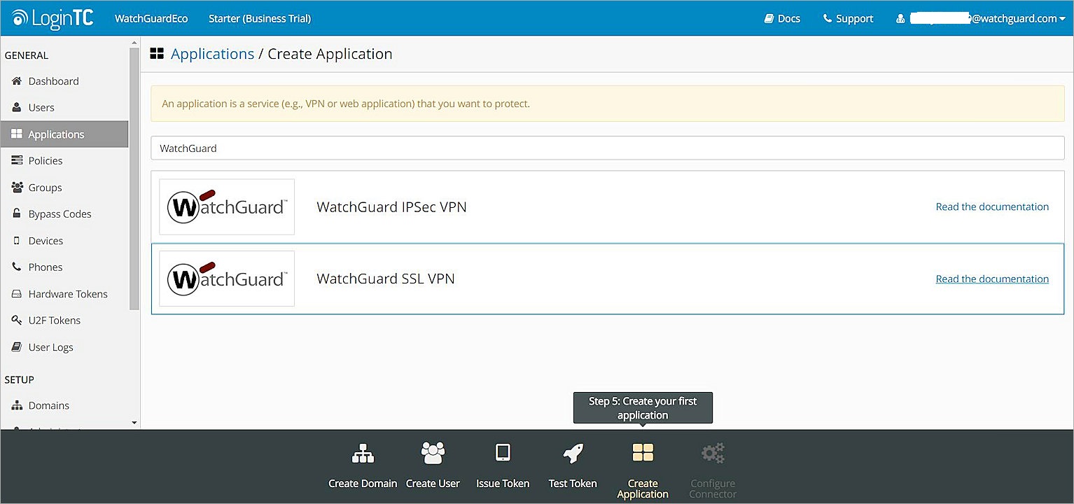 Screenshot of the Create Application page