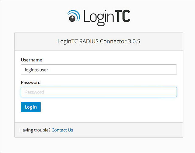 Screenshot of the LoginTC radius connector login dialog box