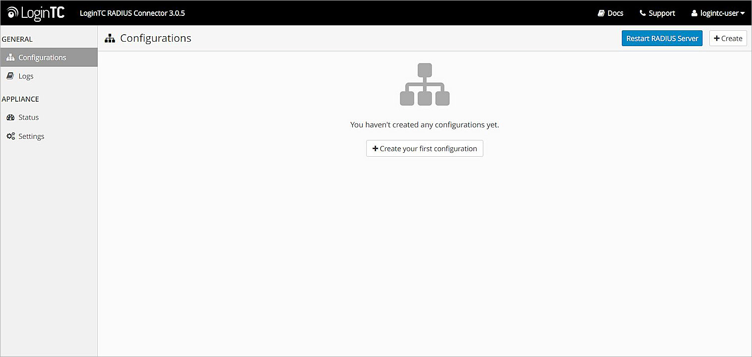 Screenshot of the LoginTC Configurations page