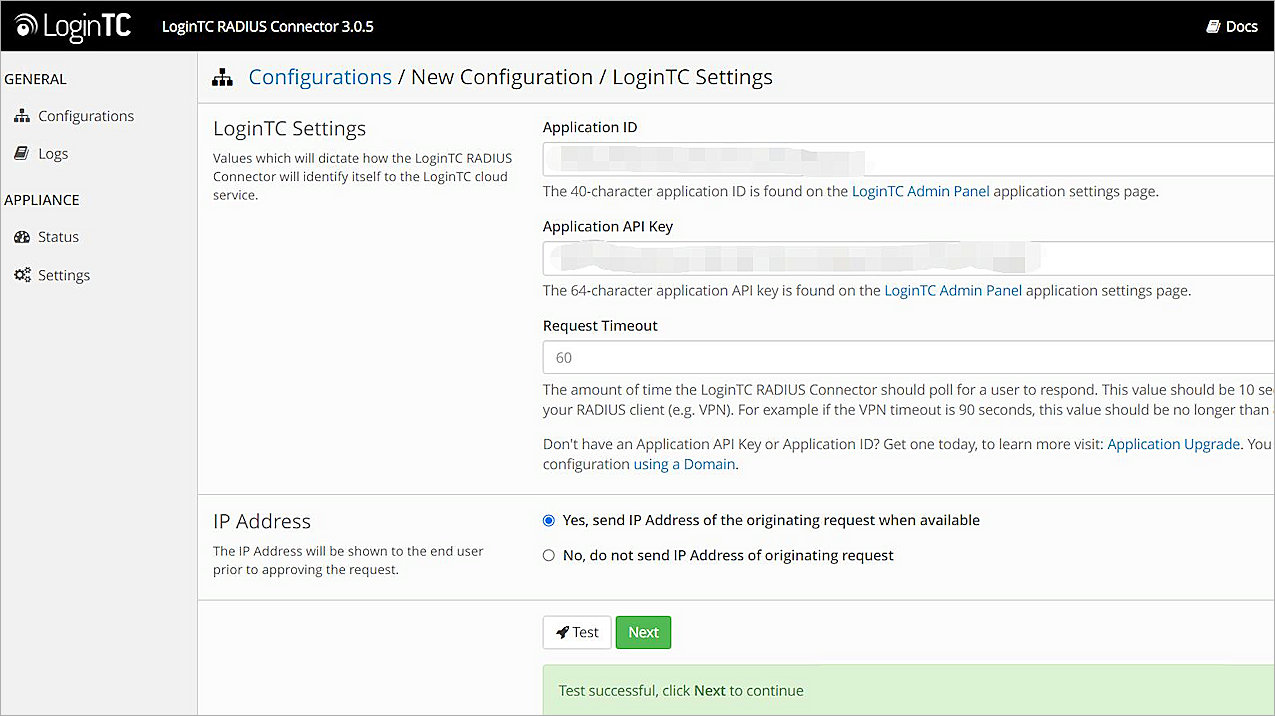 Screenshot of the LoginTC Settings page
