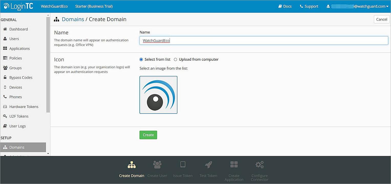 Screenshot of the Create Domain page