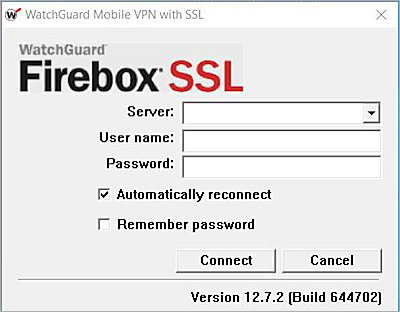 Screenshot of the SSL VPN client login dialog box