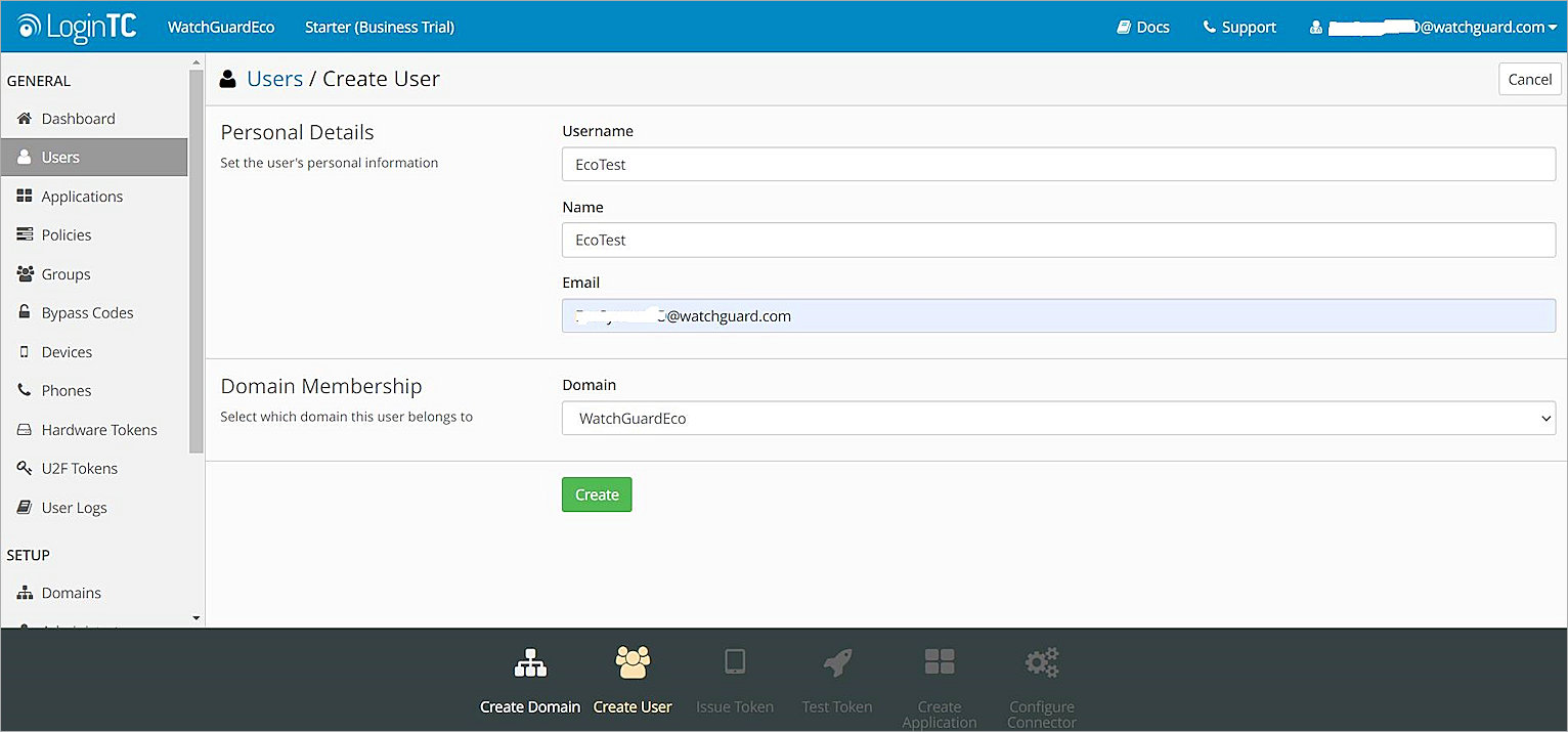 Screenshot of the Create User page