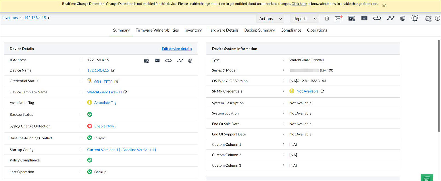 Screen shot of the device info page