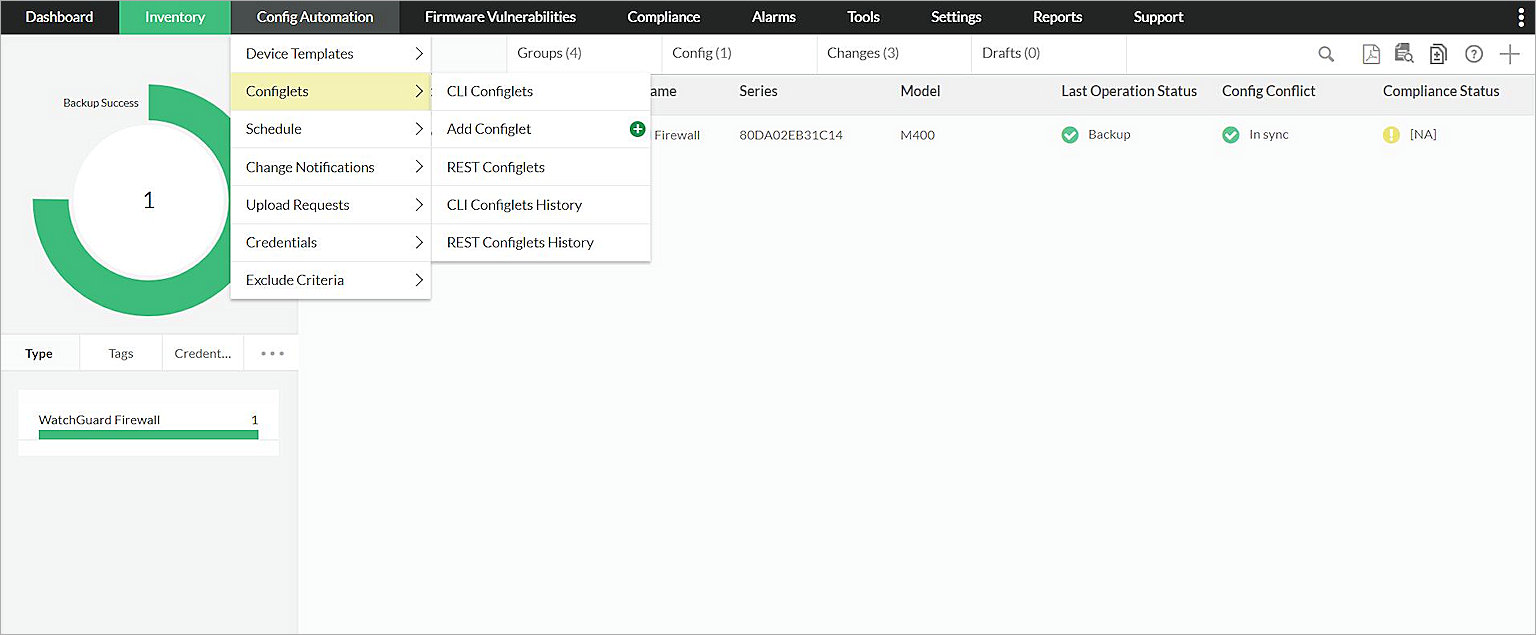 Screen shot of the Add Configlet menu item
